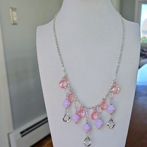 Elegant Silvertone Pink Necklace
